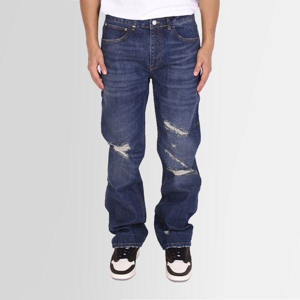 Flâneur Distressed Straight Jeans Donker Blauw