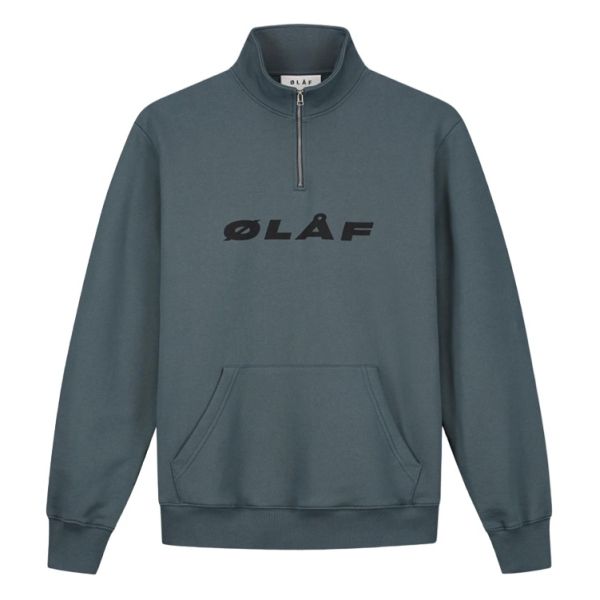 Olaf Italic Zip Mock Sweater Blauw
