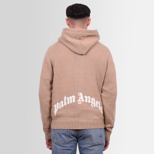 Palm Angels Curved Logo Zipped Sweater Beige