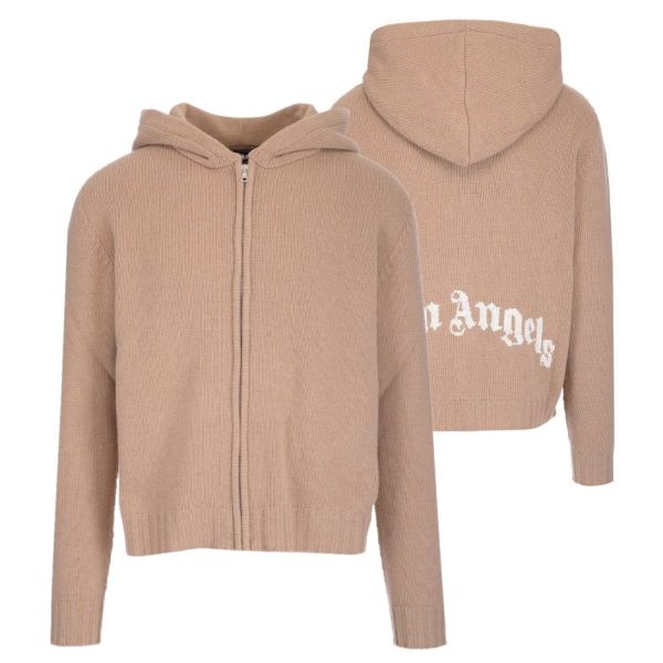 Palm Angels Curved Logo Zipped Sweater Beige