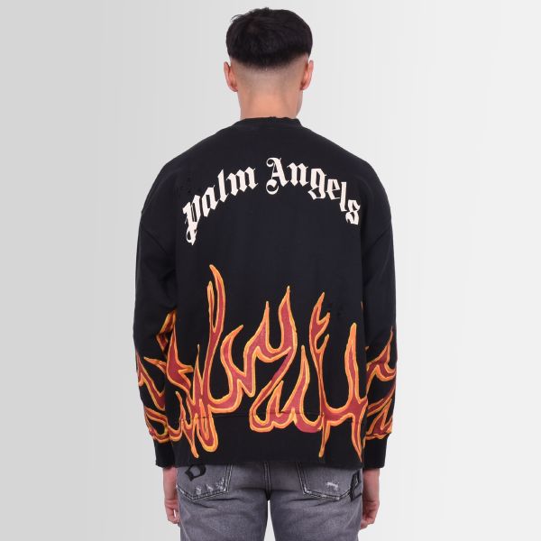 Palm Angels Graffiti Flames Sweater Zwart