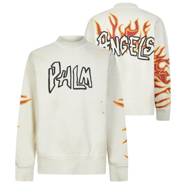 Palm Angels Graffiti Flames Sweater Off White
