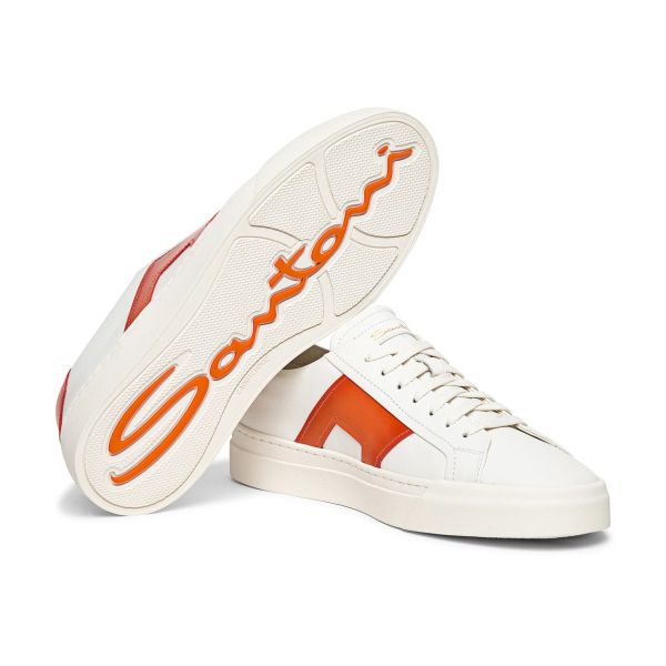 Santoni Double Buckle Signature Sneaker Wit/Oranje