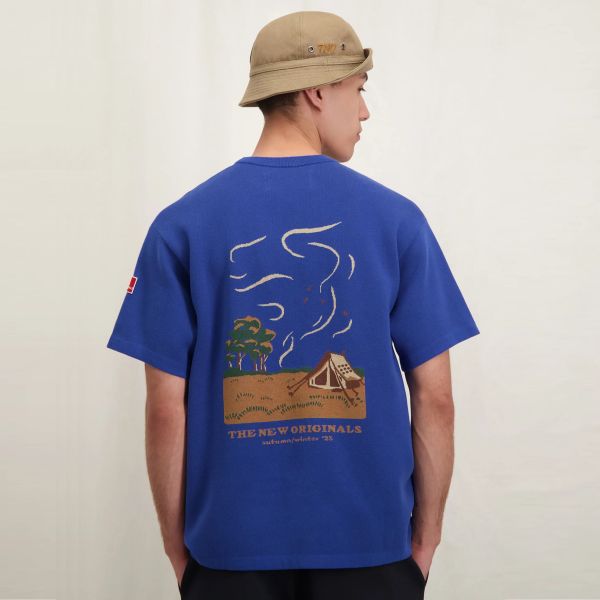 The New Originals Camping Landscape Knit T-shirt Blauw