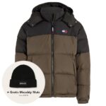tommy jeans alaska colorblocked puffer donker groen zwart