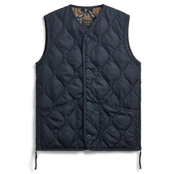 Taion Military Button V Neck Down Vest Navy