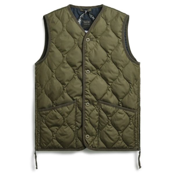 Taion Military Button V Neck Down Vest Donker Groen