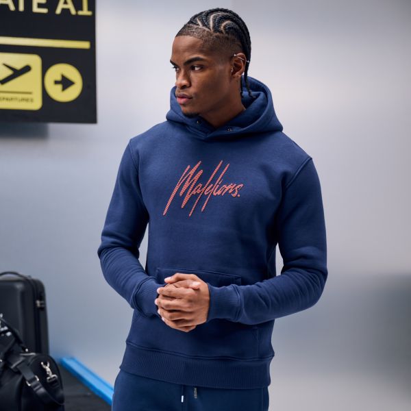 Malelions Striped Signature Hoodie Navy