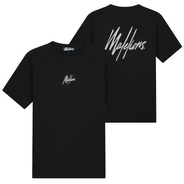 Malelions Striped Signature T-shirt Zwart