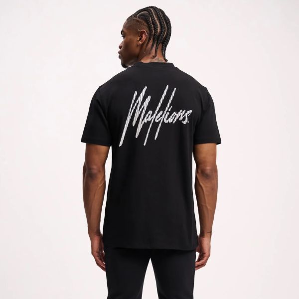 Malelions Striped Signature T-shirt Zwart