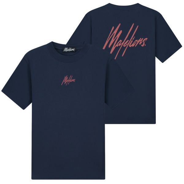 Malelions Striped Signature T-shirt Navy