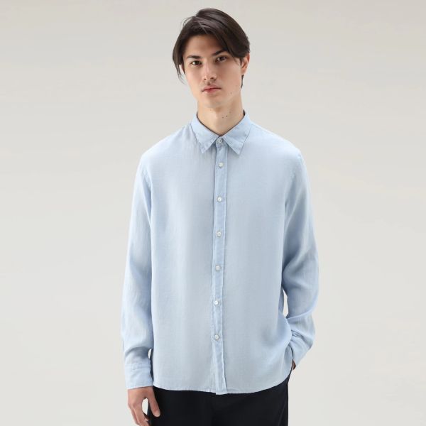 Woolrich Linen Overhemd Licht Blauw