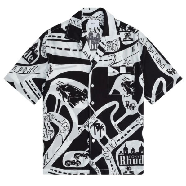 Rhude Strada Silk Overhemd Zwart/Wit