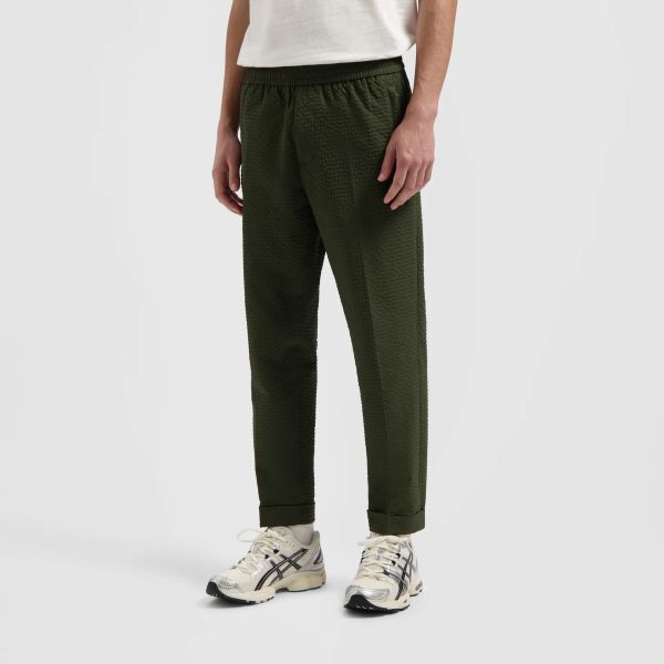 Olaf Seersucker Slim Broek Donker Groen