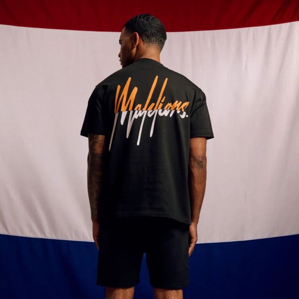 Malelions EK2024 Split T-shirt Zwart/Oranje