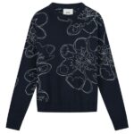Arte Antwerp Embroidered Flower Knit Sweater Navy