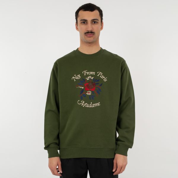 Drôle De Monsieur Slogan Fleurs Sweater Donker Groen