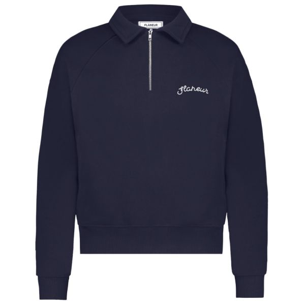 Flâneur Signature Raglan Half Zip Sweater Navy