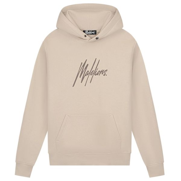 Malelions Striped Signature Hoodie Beige