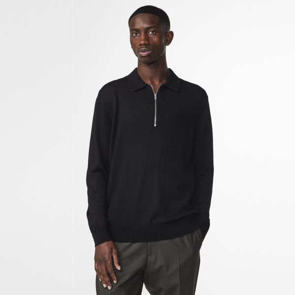NN.07 Sergio Zip Longsleeve Polo Zwart