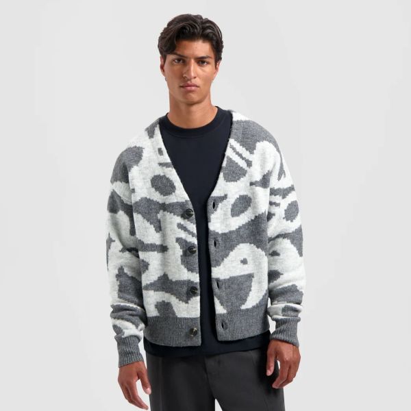 Olaf Wavy Drift Knitted Cardigan Grijs