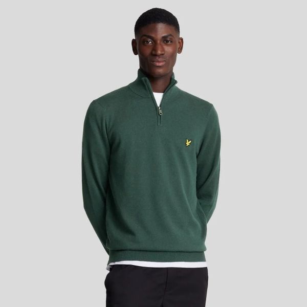 Lyle & Scott Cotton Merino Quarter Zip Sweater Donker Groen