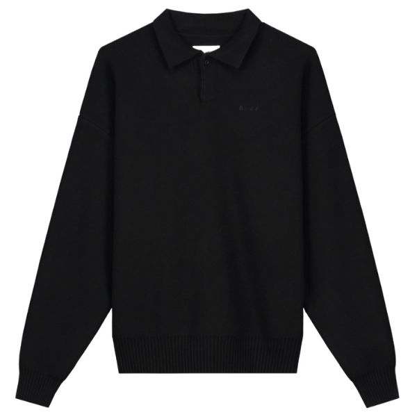 Olaf Oversized Knitted Longsleeve Polo Zwart