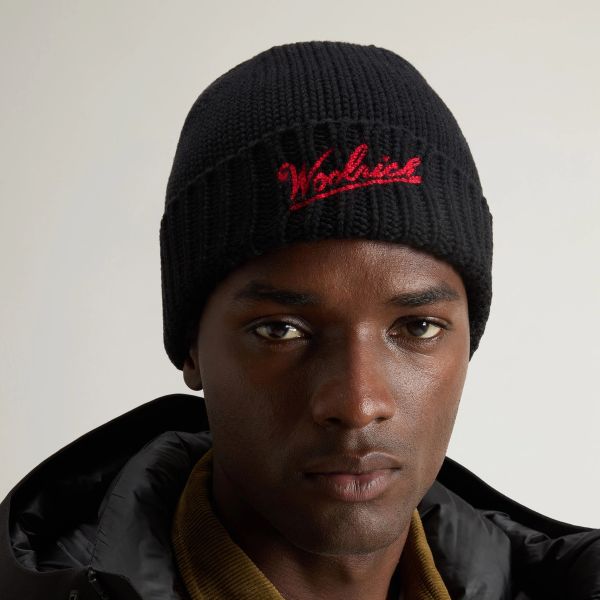 Woolrich Merino Wool Logo Muts Zwart