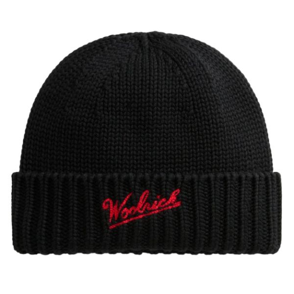 Woolrich Merino Wool Logo Muts Zwart