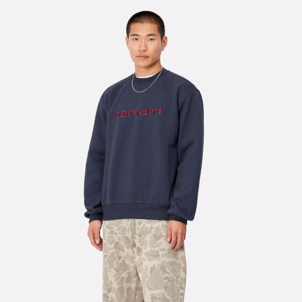 Carhartt WIP Logo Sweater Donker Blauw