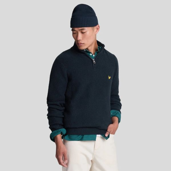 Lyle & Scott Shaker Stitch Quarter Zip Sweater Navy