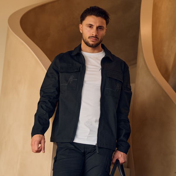 Malelions Cotton Zip Overshirt Zwart