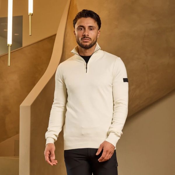 Malelions Knitted Quarter Zip Sweater Off White