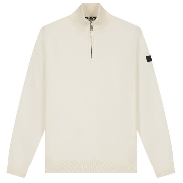 Malelions Knitted Quarter Zip Sweater Off White