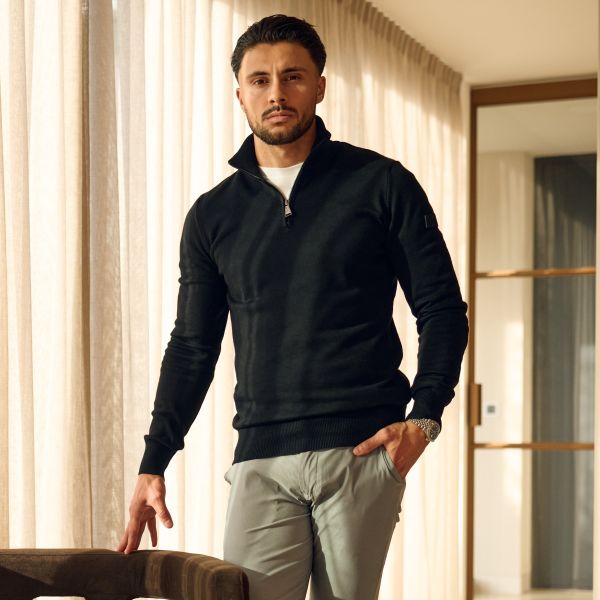 Malelions Knitted Quarter Zip Sweater Zwart