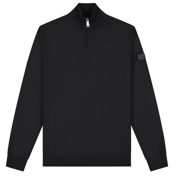 Malelions Knitted Quarter Zip Sweater Zwart