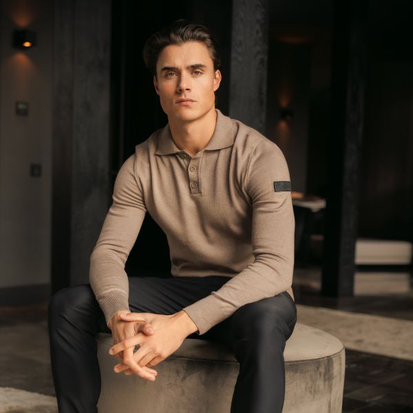 Malelions Knitted Longsleeve Polo Bruin