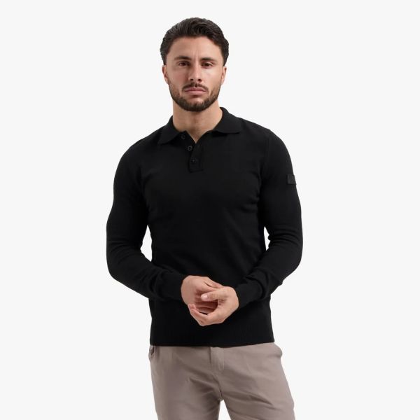 Malelions Knitted Longsleeve Polo Zwart