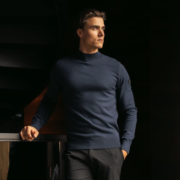 Malelions Knitted Mock Neck Sweater Navy
