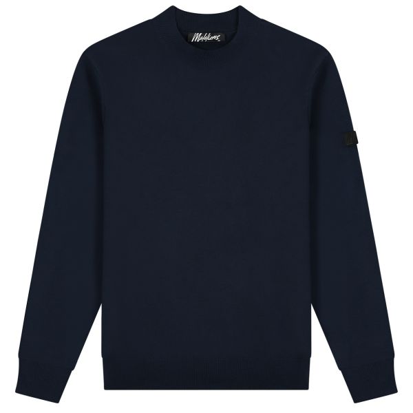 Malelions Knitted Mock Neck Sweater Navy