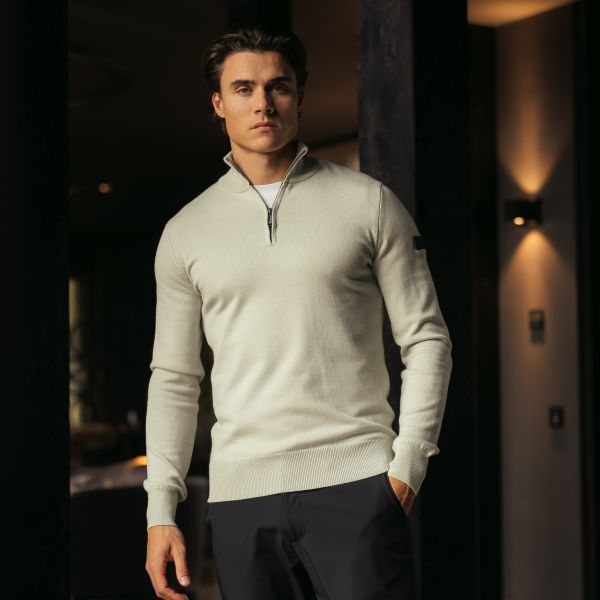 Malelions Knitted Quarter Zip Sweater Licht Groen