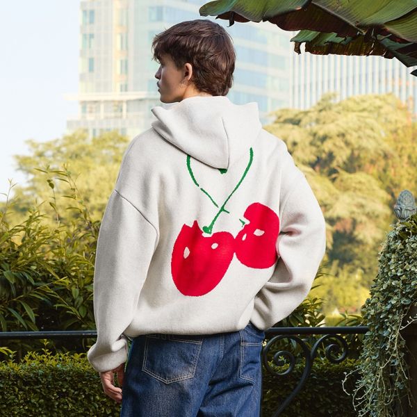 Arbor Antwerp Red Cherries Knitted Hoodie Grijs