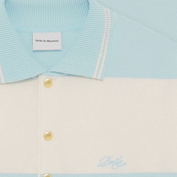 Drôle De Monsieur Drôle Rayé Longsleeve Polo Blauw/Wit