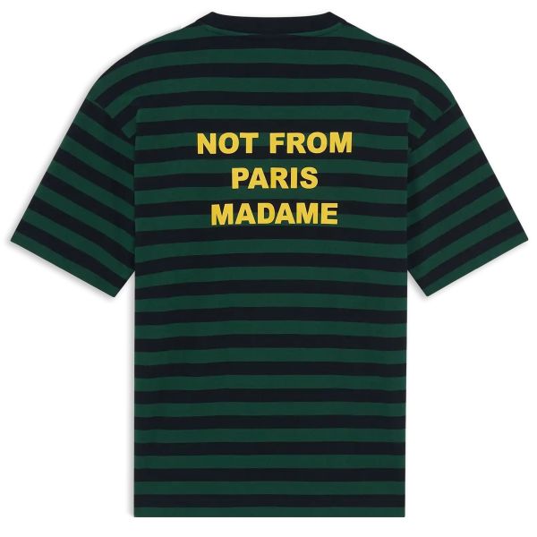Drôle De Monsieur Slogan Rayé T-shirt Navy/Donker Groen