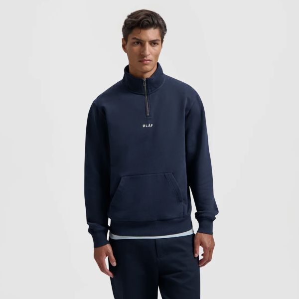 Olaf Block Zip Mock Sweater Navy