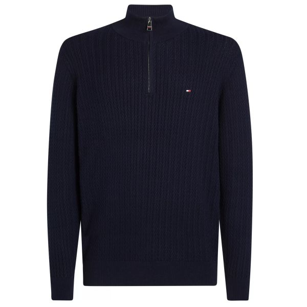 Tommy Hilfiger Herringbone Structure Zip Mock Sweater Navy