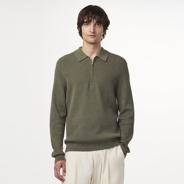 NN.07 Hansie Zip Longsleeve Polo Donker Groen