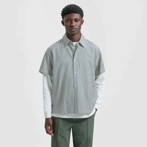 Olaf Boxy Seersucker Stripe Overhemd Grijs