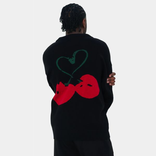 Arbor Antwerp Red Cherries Knitted Sweater Zwart