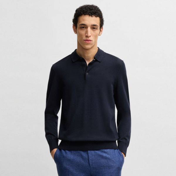 Boss Gemello Longsleeve Knit Polo Navy